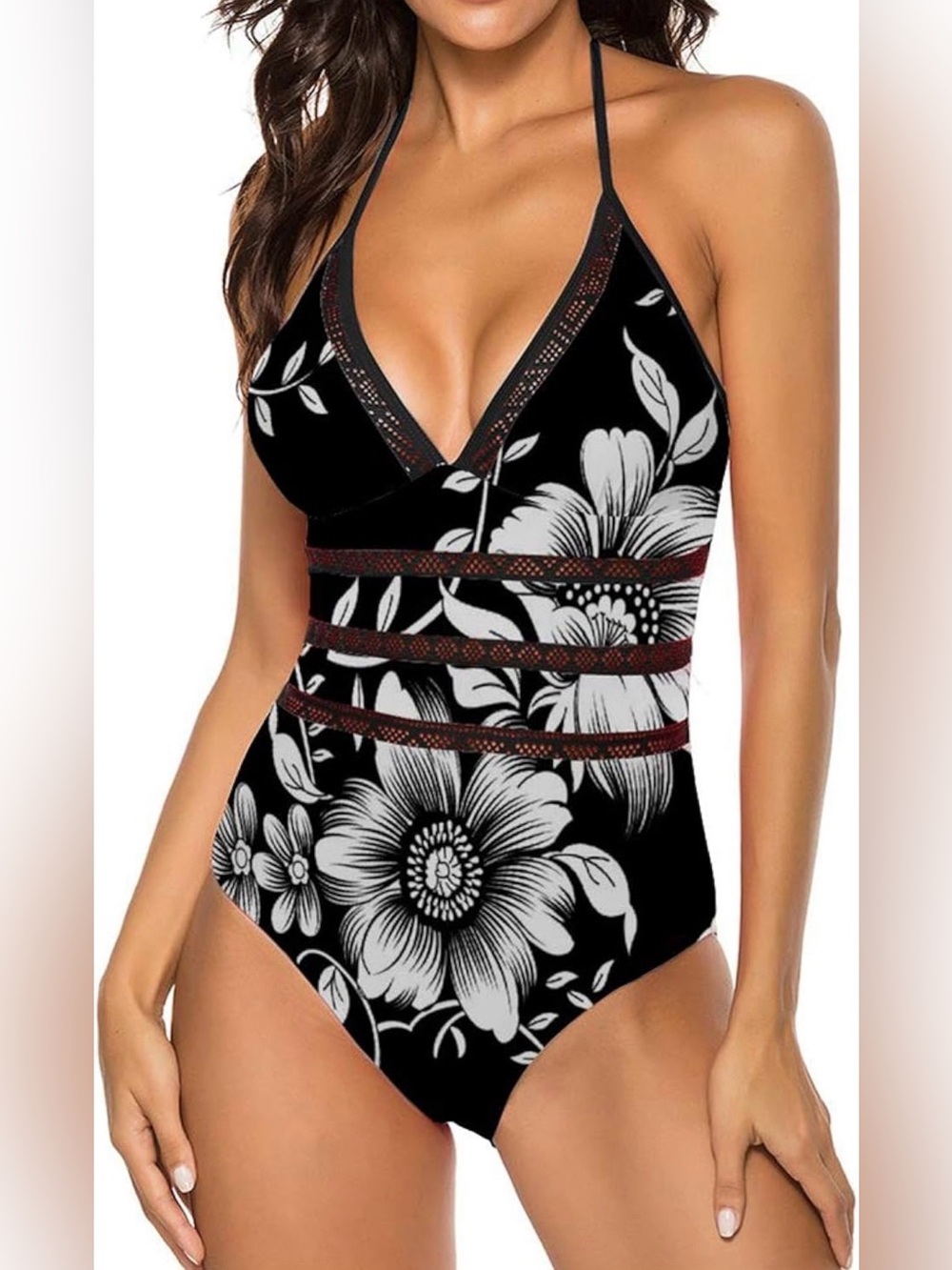 Urchics Womens Halter Plunge Monokini Swimwear One Piece Swimsuit Bathing Suit